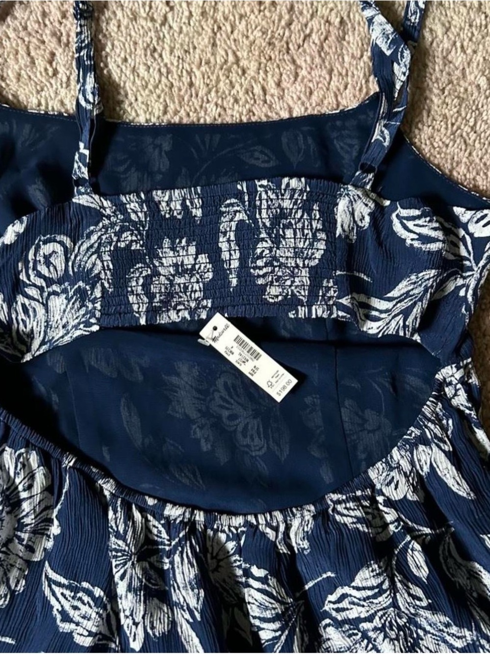 NWT Madewell Textured Midi Slip Dress Navy Floral Cutout Back Dress - Size 4 - Picture 7 of 8
